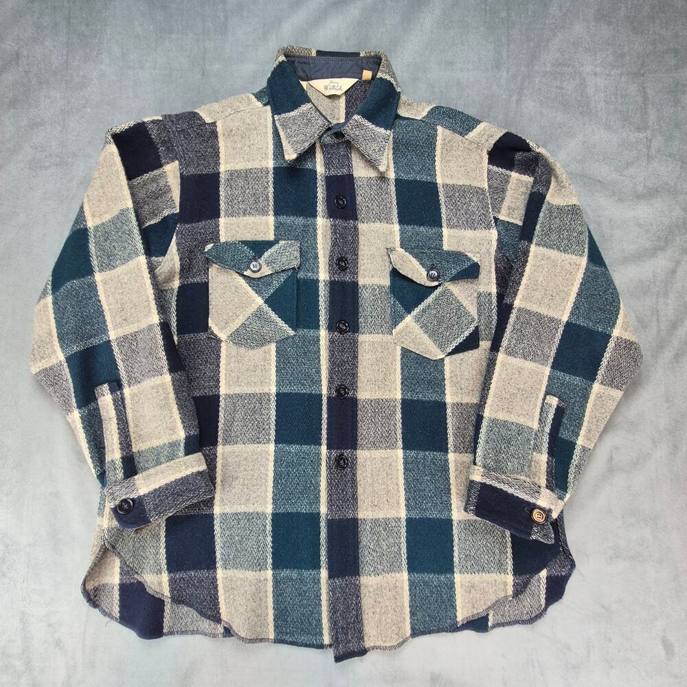 Woolrich Vintage 60's 70's Plaid Wool Flannel Shacket Shirt Mens Made In USA XL